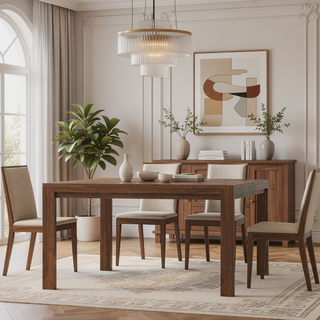 Sunvega Handcrafted 54-inch Square Walnut Veneer Dining Table for 8