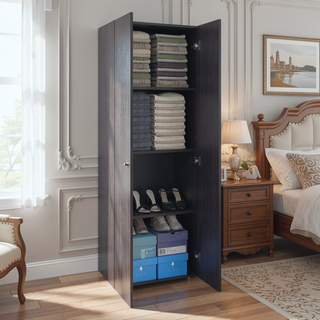 Sunvega Two-Door Compact Wardrobe with Fixed Shelves for Bedroom Storage