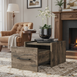 Sunvega Wall-Mounted Nightstand with Sleek Single Drawer and Spacious Top Shelf