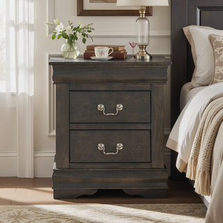 Sunvega Classic Traditional Black Finish 2-Drawers Nightstand with Metal Handle