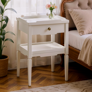 Sunvega Foley White 1-Drawer Nightstand with Gold Pull and Geometric Top