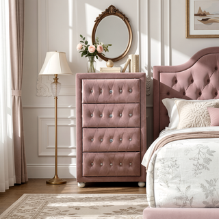 Sunvega Stylish Upholstered Fabric Chest with Arched Headboard and Drawers