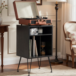 Sunvega Adjustable Metal Legs Record Player Stand with Storage Space for Living Room