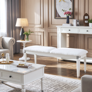 Sunvega Padded Seating Bedroom Bench with White Upholstery and Acrylic Legs