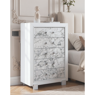 Sunvega Marble Style White Chest with Spacious Drawers and Knob Hardware