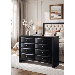 Sunvega Ireland Black Finish Dresser with Eight Spacious Drawers and Nickel Pull Knobs