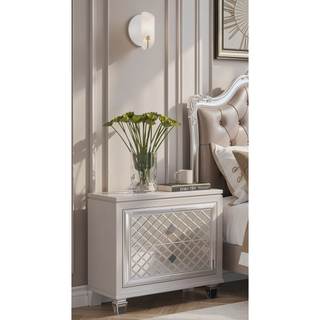 Sunvega Acrylic Front Legs with Jewel Embellished Hardware and Mirror Accents Nightstand