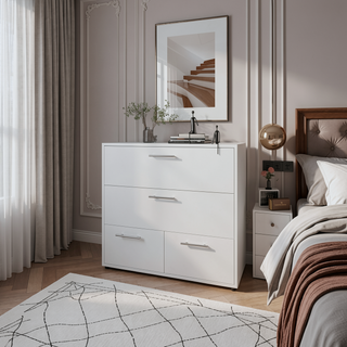Sunvega Sleek White Finish Dresser with 4 Spacious Drawers for Bedroom