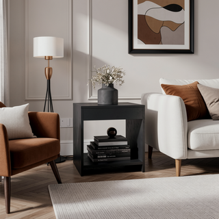 Sunvega Minimalistic Nightstand with Open Shelf for Small Spaces