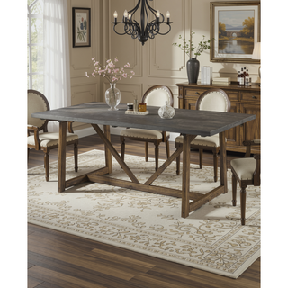 Sunvega Modern Farmhouse Solid Wood Trestle Dining Table in Grey Brown
