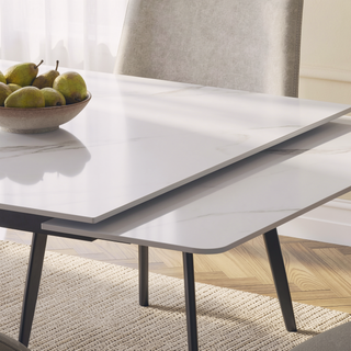 Sunvega Modern Sintered Stone Dining Table with Black Carbon Steel Legs for 6