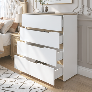 Sunvega Four Drawer Dresser with Superior Top in White and Light Oak