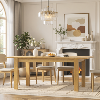 Sunvega Transitional Extendable Dining Table in Oak Veneer with Concealed Leaf