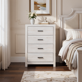 Sunvega Coastal White Rectangular Chest with Four Spacious Drawers for Storage