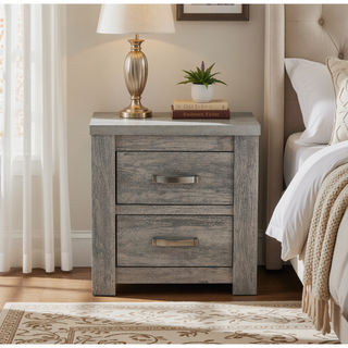 Sunvega Rustic Light Grey Modern Style Bedroom Nightstand with 2 Sturdy Drawers