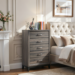 Sunvega Gregory Grey Oak 5-Drawer Chest for Contemporary Interiors with Sleek Hardware