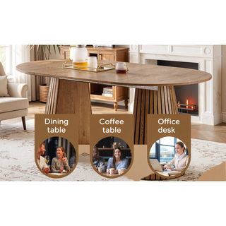 Sunvega Flexible Extendable Oval Wooden Dining Table with Slatted Legs for Space Saving