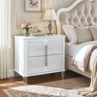 Sunvega Brenda Grey Nightstand with Spacious Drawers and Silver Metal Accent