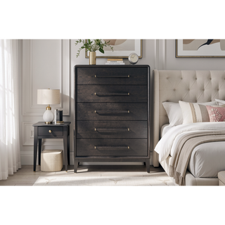 Sunvega Elm Veneer Peppercorn Chest with Five Smooth Drawers and Tapered Legs