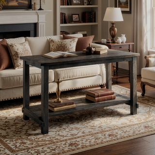 Sunvega Counter Height Dining Table with Storage Shelf in Weathered Gray Finish