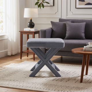 Sunvega Mid-Century Modern Velvet Accent Bench with X-Crossed Legs for Living Room