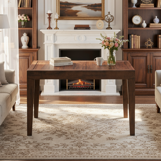 Sunvega Walnut Finish Extendable Dining Table with Self Storing Leaf Wooden Furniture
