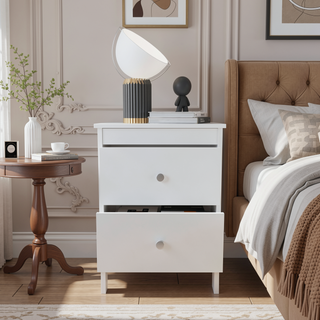 Sunvega Modern White Nightstand with Dual Drawers and Open Shelf for Bedroom