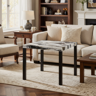 Sunvega Contemporary Modern Square Faux Marble Top Dining Table with Black Legs