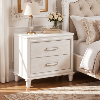 Sunvega Modern Glam Nightstand with USB Ports and Embossed Drawers Bedroom Cabinet
