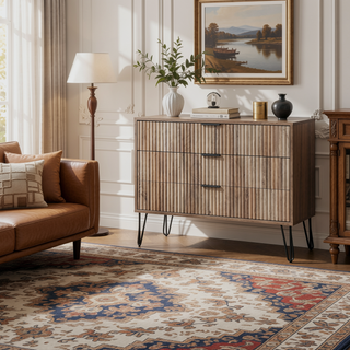 Sunvega Modern Glam Dresser with Gold Metal Handles and Splayed Legs for Bedroom