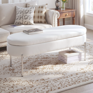 Sunvega Glam Contemporary Storage Bench with Chrome Metal Base and Faux Leather
