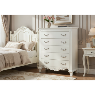 Sunvega White Milan Mirror Framed Wood Chest with Spacious Storage Drawers