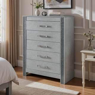 Sunvega Silver Nightstand with Spacious Drawers and Hidden Jewelry Compartment