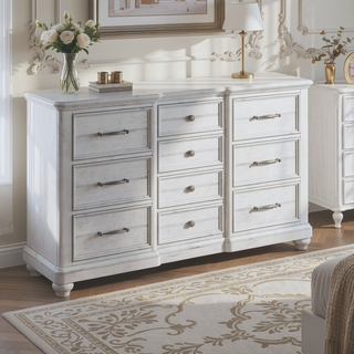 Sunvega Coastal Farmhouse Gray 10-Drawer Dresser for Easy Home Assembly