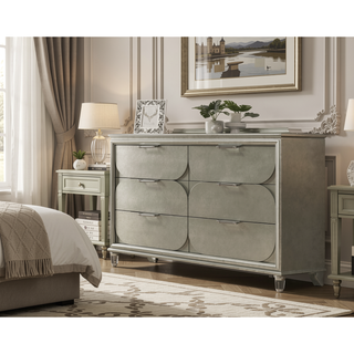 Sunvega Silver 2-Drawer Nightstand with Acrylic Handles and Embossed Panels