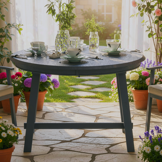 Sunvega Retro Round Extendable Dining Table for Dining Room with Flip Leaves