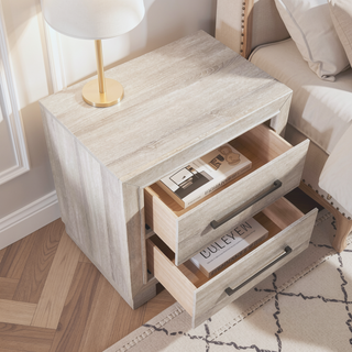 Sunvega Modern Gray Finish Two-Drawer Nightstand with Antique Brass Pulls