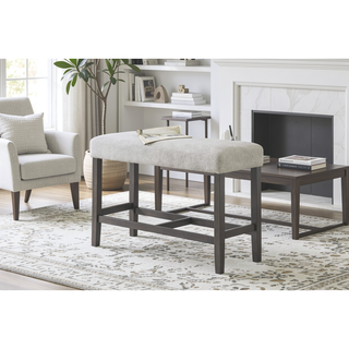 Sunvega Light Gray Fabric Upholstered Counter Height Bench with Wooden Footrest