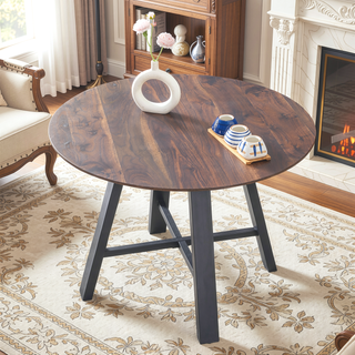 Sunvega Modern Minimalist 42 Inch Round Dining Table with Dark Wood Texture Top