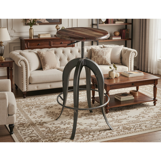 Sunvega Solid Wood Seat Top Metal Frame Round Stool with Smooth Crank Mechanism