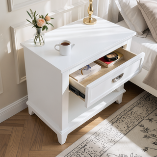 Sunvega Navy Blue Finish Nightstand with Storage Drawer and Lower Shelf