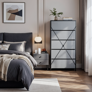 Sunvega White 5-Drawer Dresser with Spacious Fabric Drawers for Bedroom Storage
