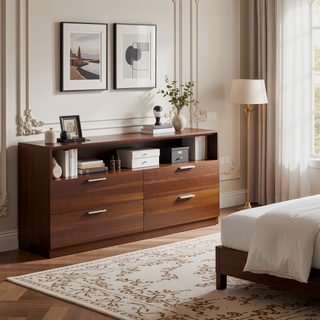 Sunvega Six Drawer Dresser in Rich Cappuccino Finish with Silver Handles
