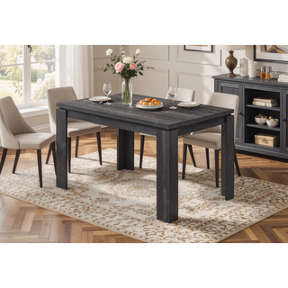 Sunvega Black Reclaimed Wood Look Dining Table with Block Legs for Small Spaces