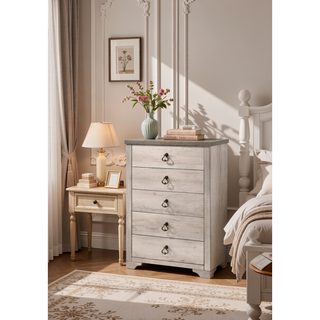 Sunvega Cottage Style Distressed Two Drawer Nightstand with Driftwood Finish