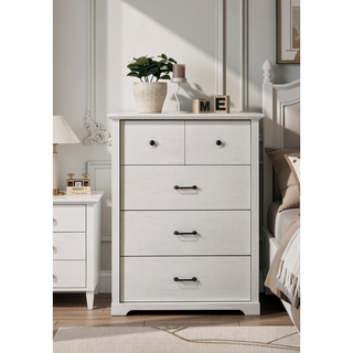 Sunvega Elara White 4-Drawer Chest with Black Metal Handles and PU Finish