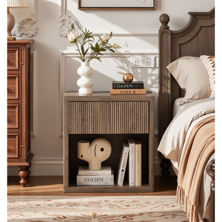 Sunvega Large Modern Nightstand with Drawer and Open Compartment for Bedroom