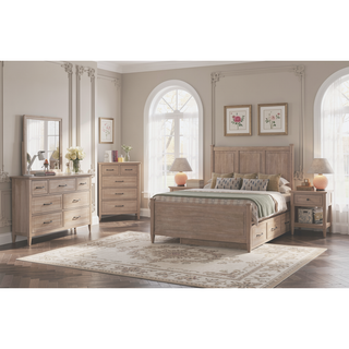Sunvega Small Transitional Breakfront Dresser with Mindi Veneer and Sand Finish