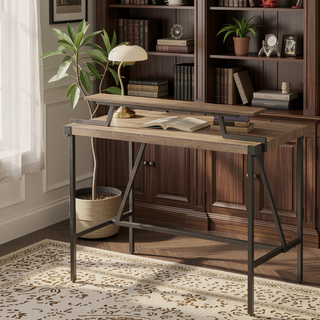 Sunvega Industrial Counter Table with Removable Shelf and Brown Bamboo Top