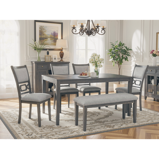 Sunvega Contemporary Farmhouse Gray Upholstered Dining Set with Table Bench and Chairs